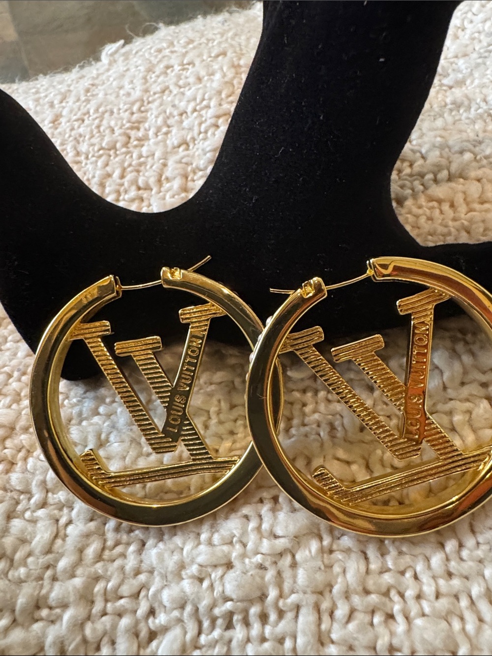 LV Initials Gold & Pearl Accent Hoop Earrings - Picture 7 of 8